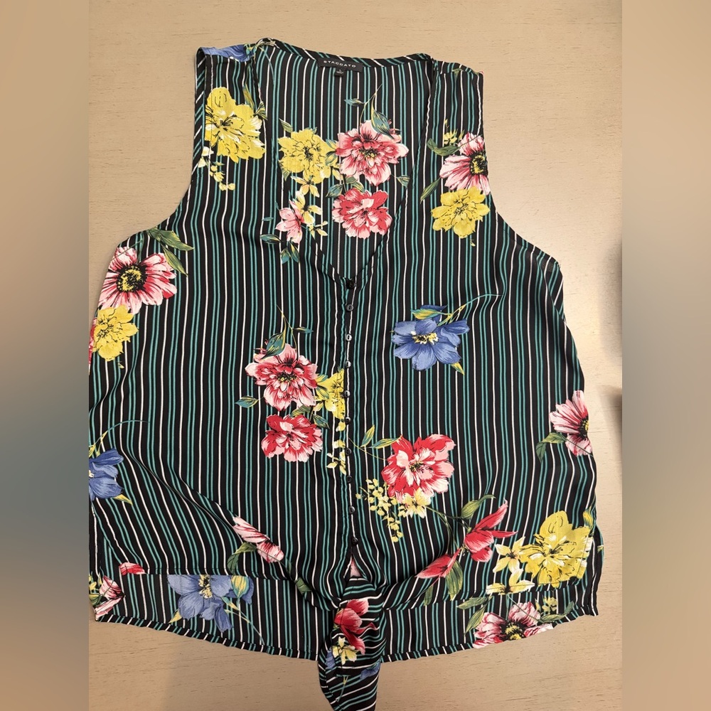 Staccato Floral and Striped Sleeveless Top Size large EUC
